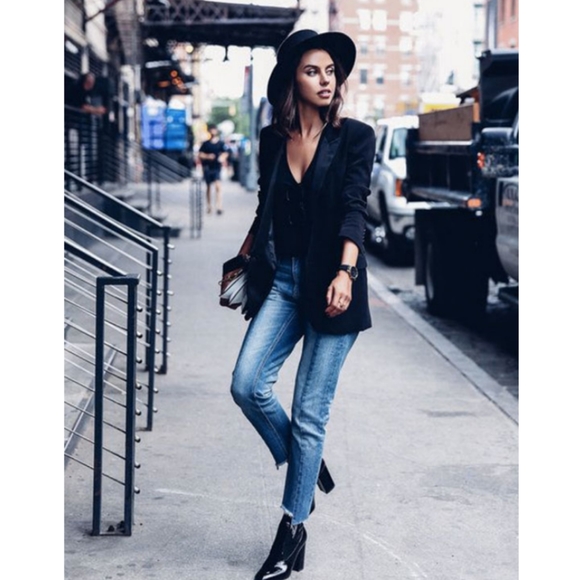 Nordstrom Open Edit Chloe Zip Boots Black Vegan Patent Leather Chunky Sq… - Picture 15 of 16